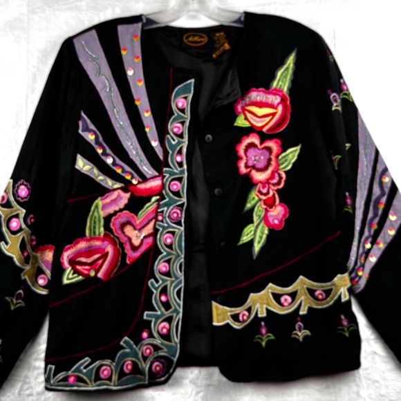 Allure Multi color Embroidered Embellished Jacket women’s size M Party - Picture 6 of 14